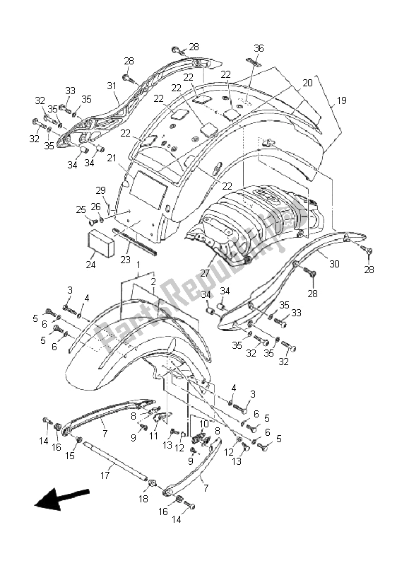 All parts for the Fender of the Yamaha XV 1900A Midnight Star 2008