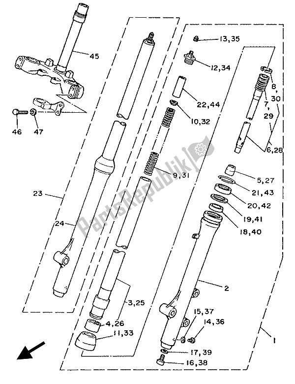 All parts for the Front Fork of the Yamaha YZ 80 1989