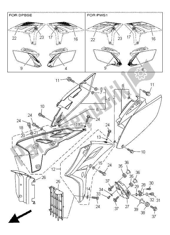 All parts for the Side Cover & Oil Tank of the Yamaha YZ 250F 2012