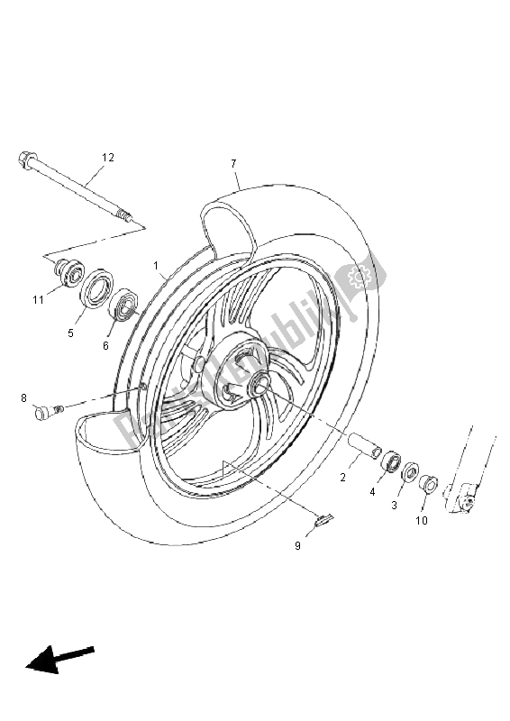 Alle onderdelen voor de Voorwiel van de Yamaha YBR 250 2011