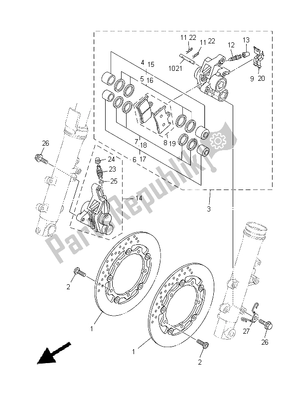Wszystkie części do Zacisk Hamulca Przedniego Yamaha XP 500A 2014