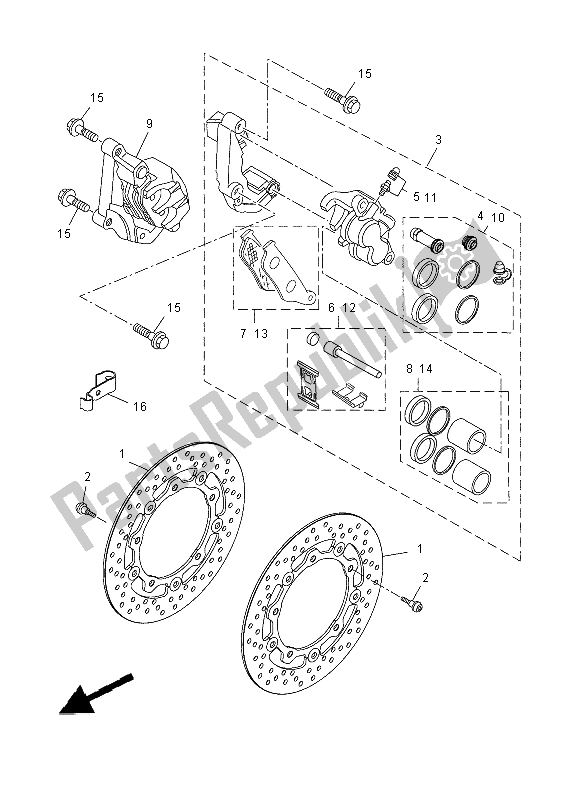 All parts for the Front Brake Caliper of the Yamaha YP 400 RA 2014