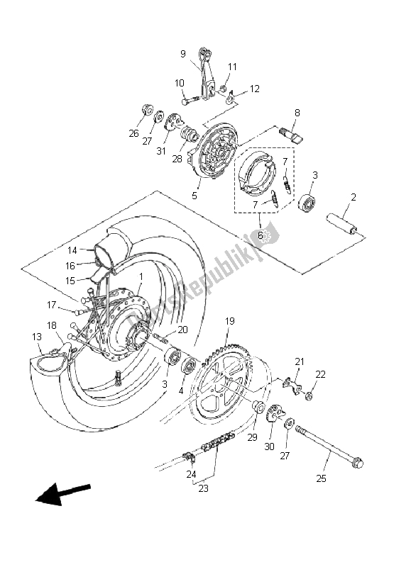 All parts for the Rear Wheel of the Yamaha TT R 125 SW LW 2008