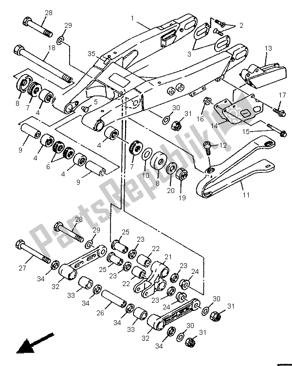 All parts for the Rear Arm of the Yamaha WR 250Z 1995