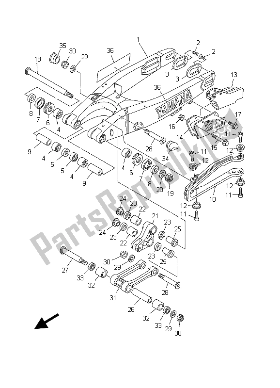 Alle onderdelen voor de Achterste Arm van de Yamaha YZ 125 2003