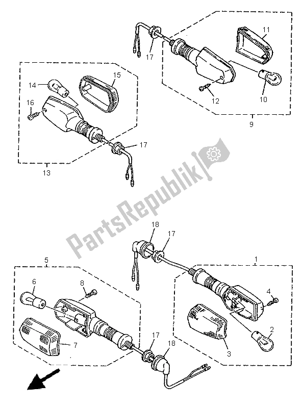 Tutte le parti per il Luce Lampeggiante del Yamaha XJR 1200 1997