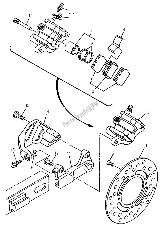 Todas as partes de Pinça De Freio Traseiro do Yamaha YZ 80 LC 1996