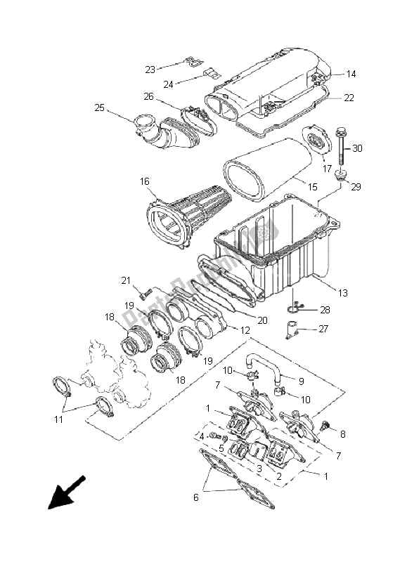 All parts for the Intake of the Yamaha YFZ 350 Banshee 2009