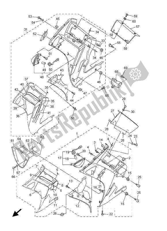 Toutes les pièces pour le Capot 2 du Yamaha FJR 1300 AS 2011