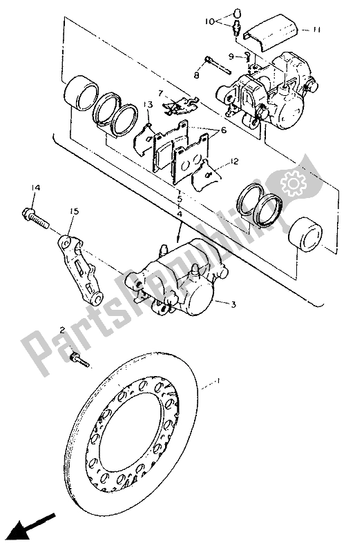 All parts for the Rear Brake Caliper of the Yamaha FJ 1200A 1991