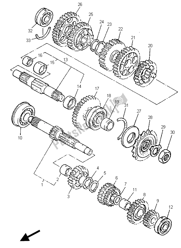 All parts for the Transmission of the Yamaha YZF 750R 1996