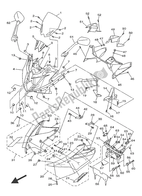 All parts for the Cowling of the Yamaha XJ6 SA 600 2016