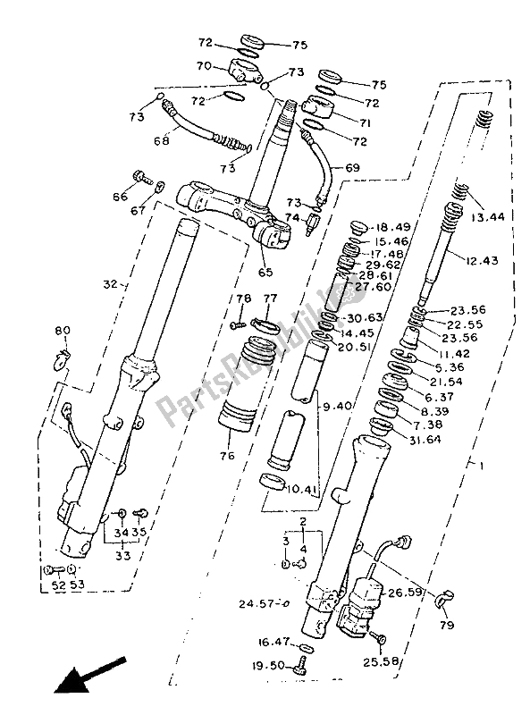 Toutes les pièces pour le Fourche Avant du Yamaha XVZ 13 TD Venture Royal 1300 1991