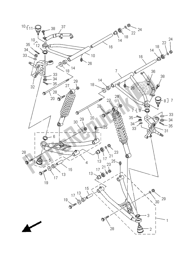 All parts for the Front Suspension & Wheel of the Yamaha YFM 700R 2015