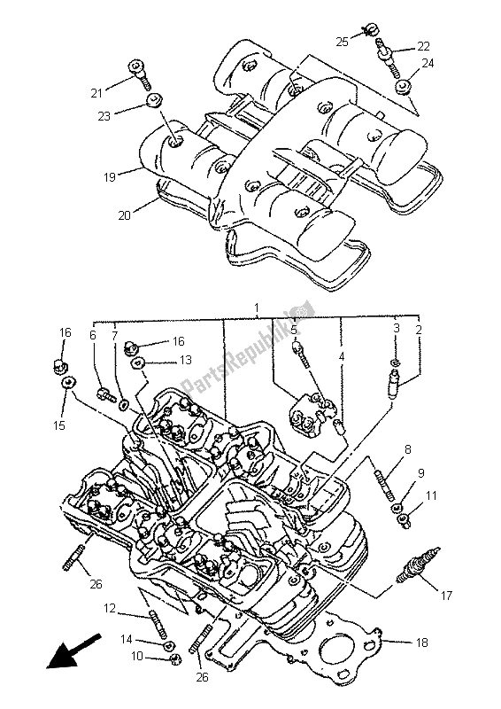 Alle onderdelen voor de Cilinderkop van de Yamaha XJ 600N 1997