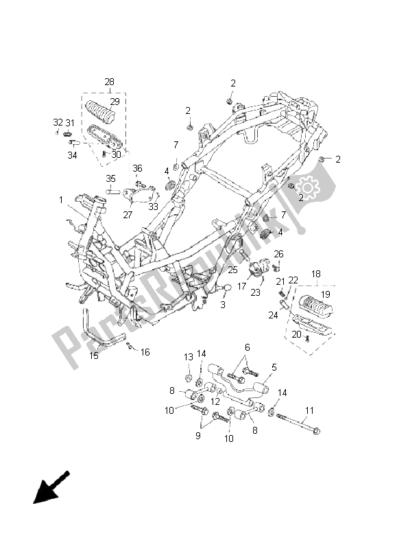 All parts for the Frame of the Yamaha YP 250R X MAX 2009