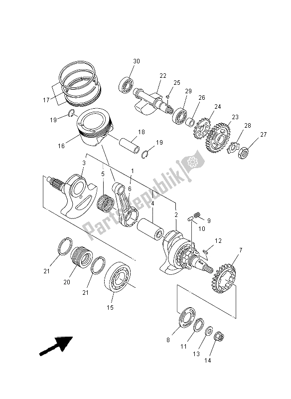 All parts for the Crankshaft & Piston of the Yamaha YXR 700F 2012