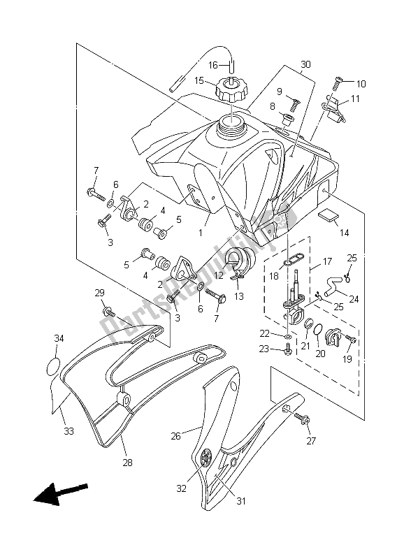 All parts for the Fuel Tank of the Yamaha TT R 125 SW LW 2004