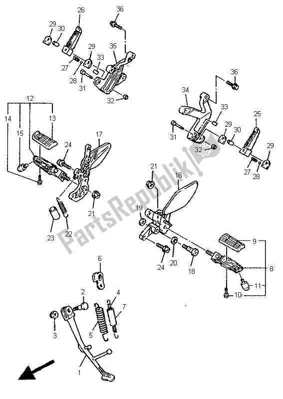 Toutes les pièces pour le Support Et Repose-pieds du Yamaha FZR 600R 1995