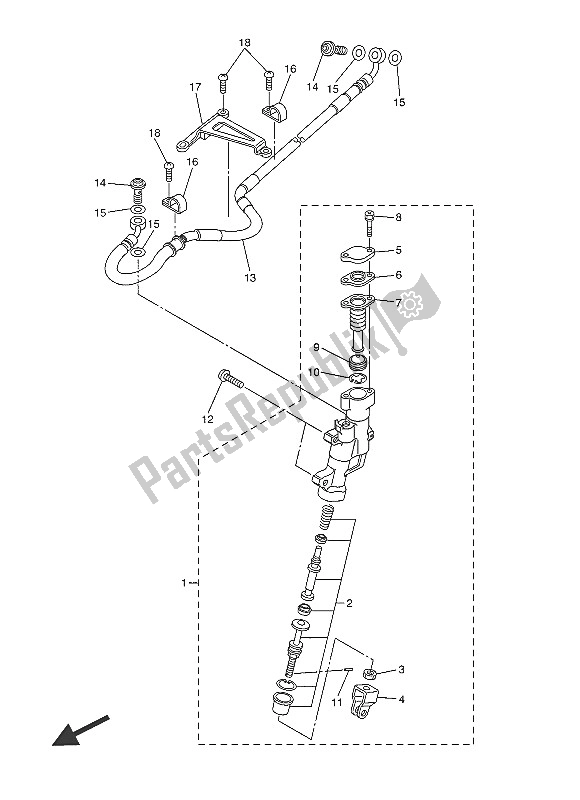 All parts for the Rear Master Cylinder of the Yamaha WR 250R 2016