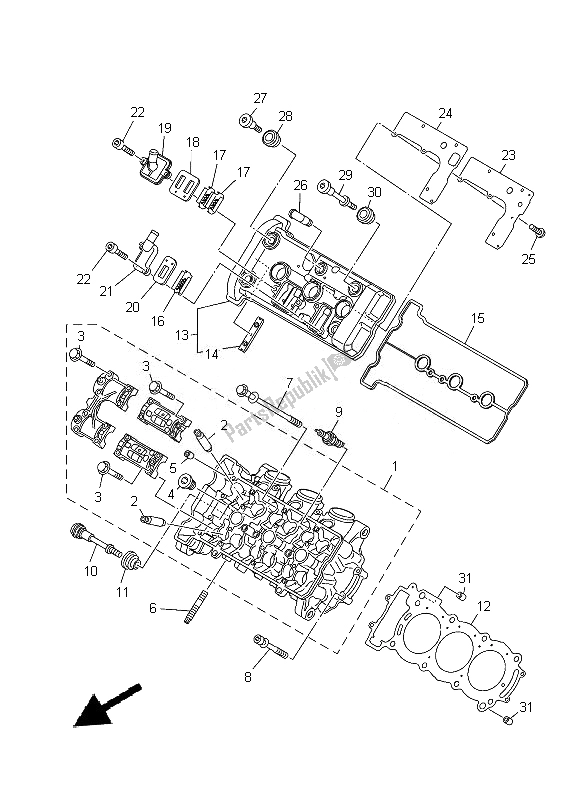 All parts for the Cylinder Head of the Yamaha MT 09 900 2014