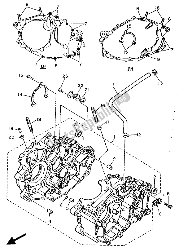 All parts for the Crankcase of the Yamaha XT 600E 1990