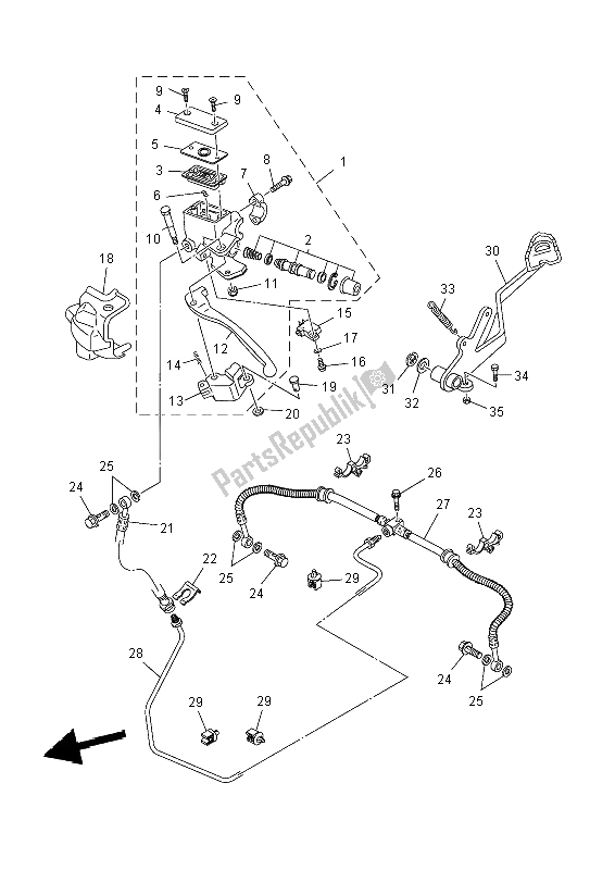 All parts for the Rear Master Cylinder of the Yamaha YFM 700 Fwad Grizzly 4X4 Yamaha Black 2014