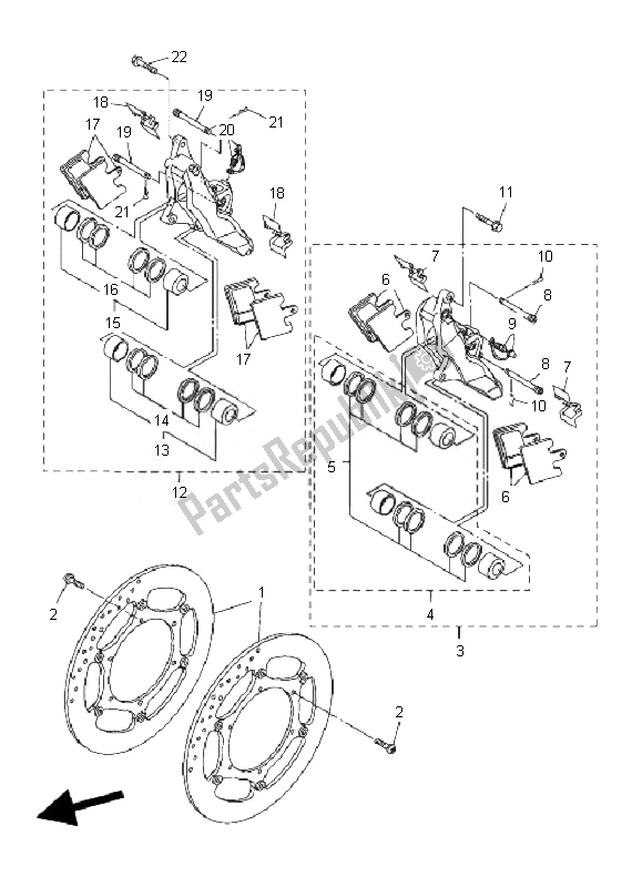 All parts for the Front Brake Caliper of the Yamaha FJR 1300A 2007