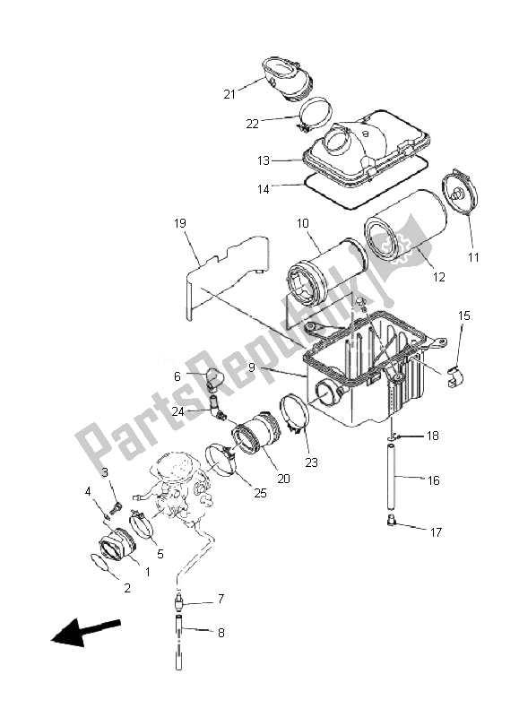 All parts for the Intake of the Yamaha YFM 350F Grizzly 2X4 2007