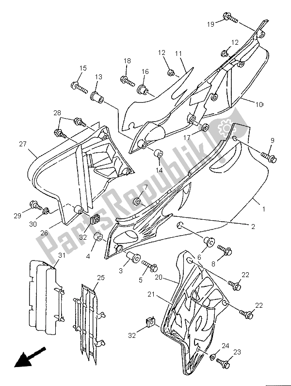 All parts for the Side Cover of the Yamaha WR 250Z 1996