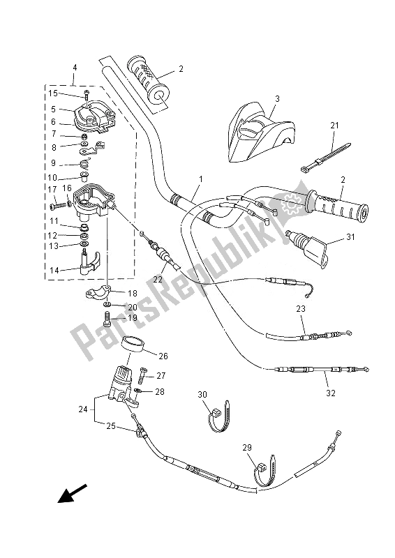 All parts for the Steering Handle & Cable of the Yamaha YFM 700 RD 2013