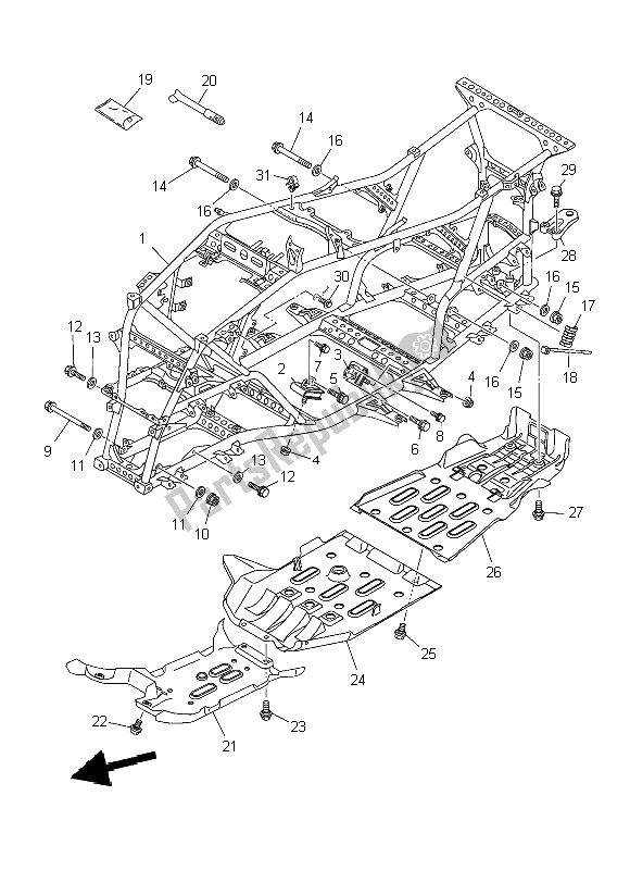 All parts for the Frame of the Yamaha YFM 550 Fwad Dpbse Grizzly 4X4 2014