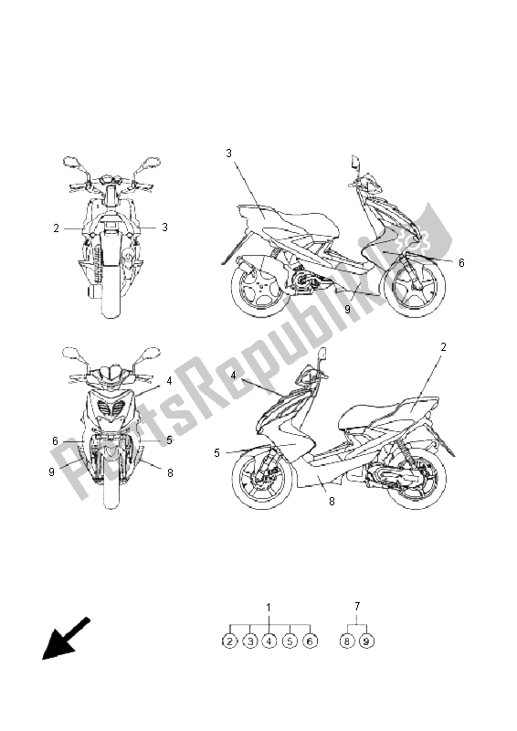 All parts for the Graphic & Emblem of the Yamaha YQ 50R Aerox 2008