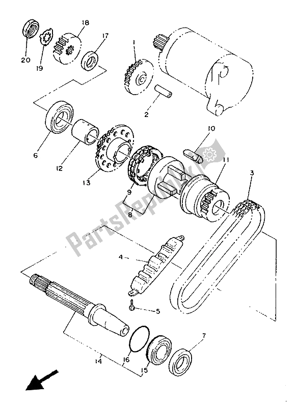 All parts for the Starter Clutch of the Yamaha XJ 600S Diversion 1993