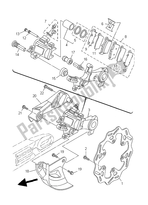 All parts for the Rear Brake Caliper of the Yamaha YZ 250F 2007