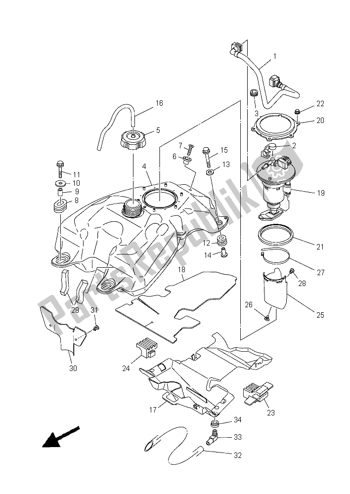 All parts for the Fuel Tank of the Yamaha YFM 700R 2015