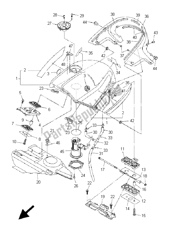 All parts for the Fuel Tank of the Yamaha FJR 1300 AS 2008