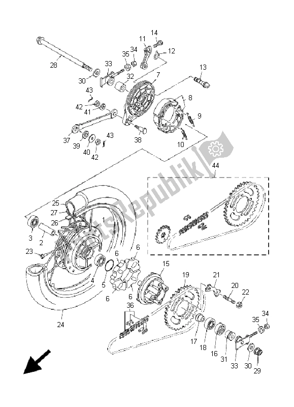 All parts for the Rear Wheel (spoke Wheel) of the Yamaha T 135 FI Crypton X 2009