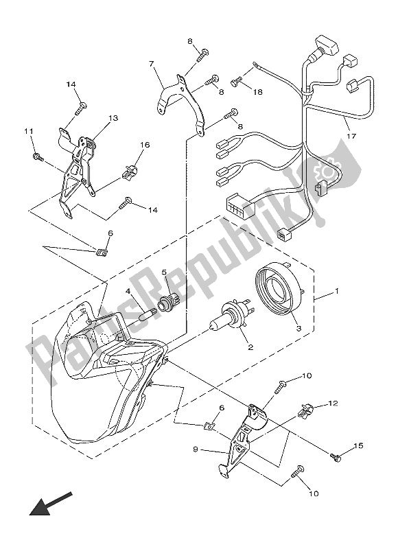 All parts for the Headlight of the Yamaha XJ6F 600 2016