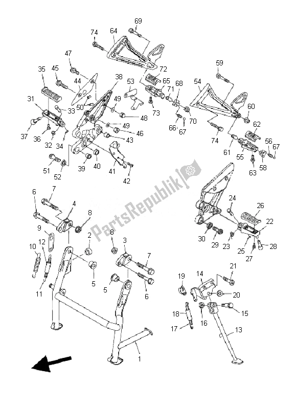 Alle onderdelen voor de Standaard & Voetensteun van de Yamaha FZ6 SHG Fazer 600 2007