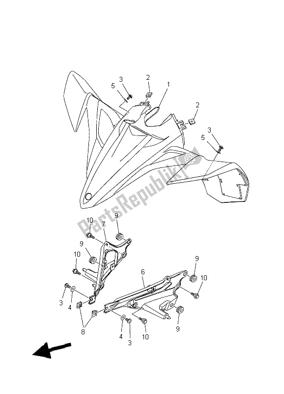 All parts for the Front Fender of the Yamaha YFZ 450R 2010