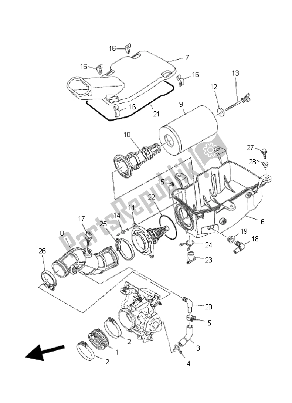 All parts for the Intake of the Yamaha YFM 700R 2008