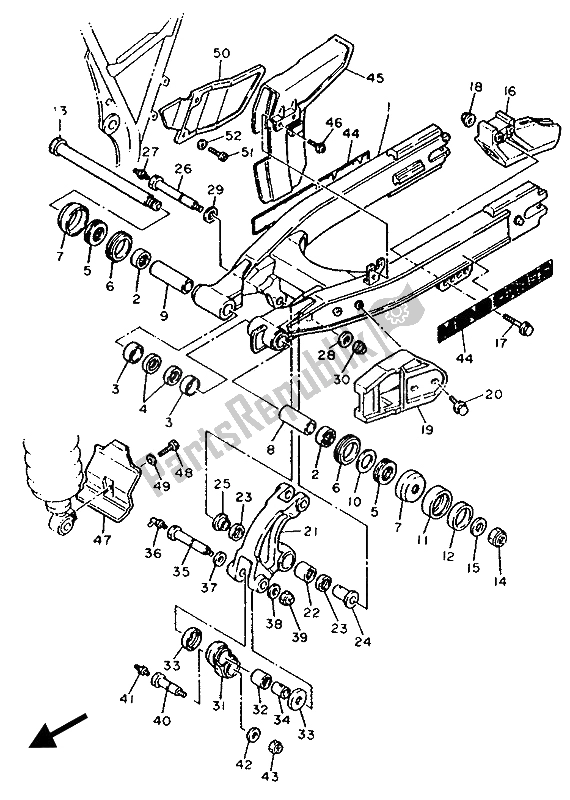 All parts for the Rear Arm of the Yamaha TT 600W 1989