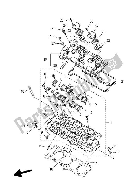 Alle onderdelen voor de Cilinderkop van de Yamaha YZF R1 1000 2007