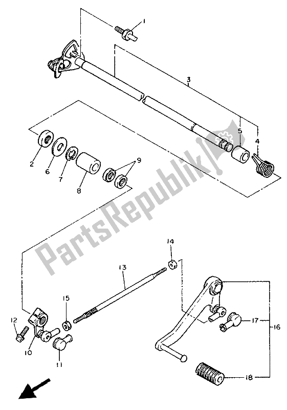 All parts for the Shift Shaft of the Yamaha FZR 1000 1992