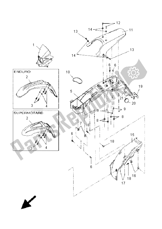 All parts for the Front Fender of the Yamaha DT 50R SM 2006