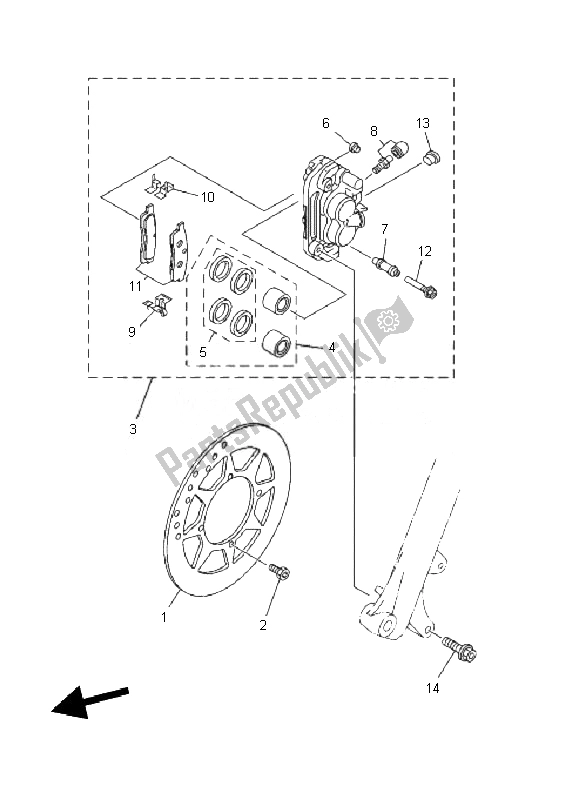 All parts for the Front Brake Caliper of the Yamaha TT R 125E SW LW 2010