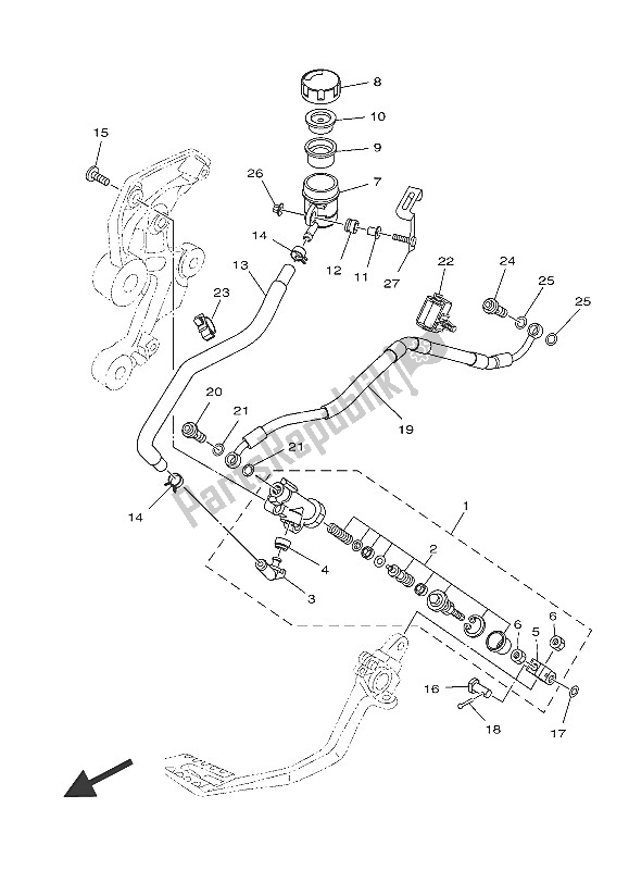 Alle onderdelen voor de Achterste Hoofdcilinder van de Yamaha MT 09 900 2016