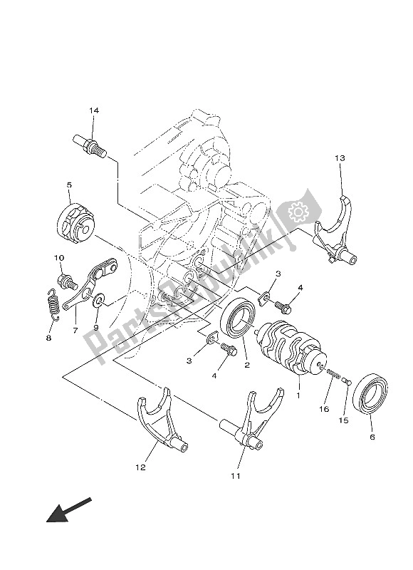 All parts for the Shift Cam & Fork of the Yamaha YZ 250 2016