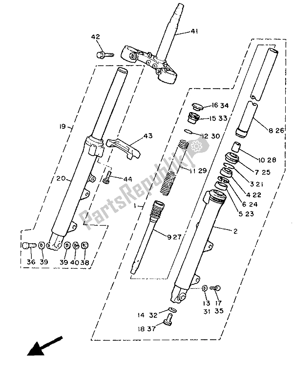 All parts for the Front Fork of the Yamaha XJ 600 1986